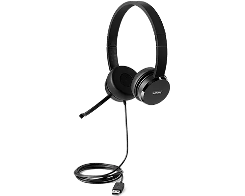 Lenovo 100 Stereo USB Headset — Wired USB Office Headset, Fixed boom mic