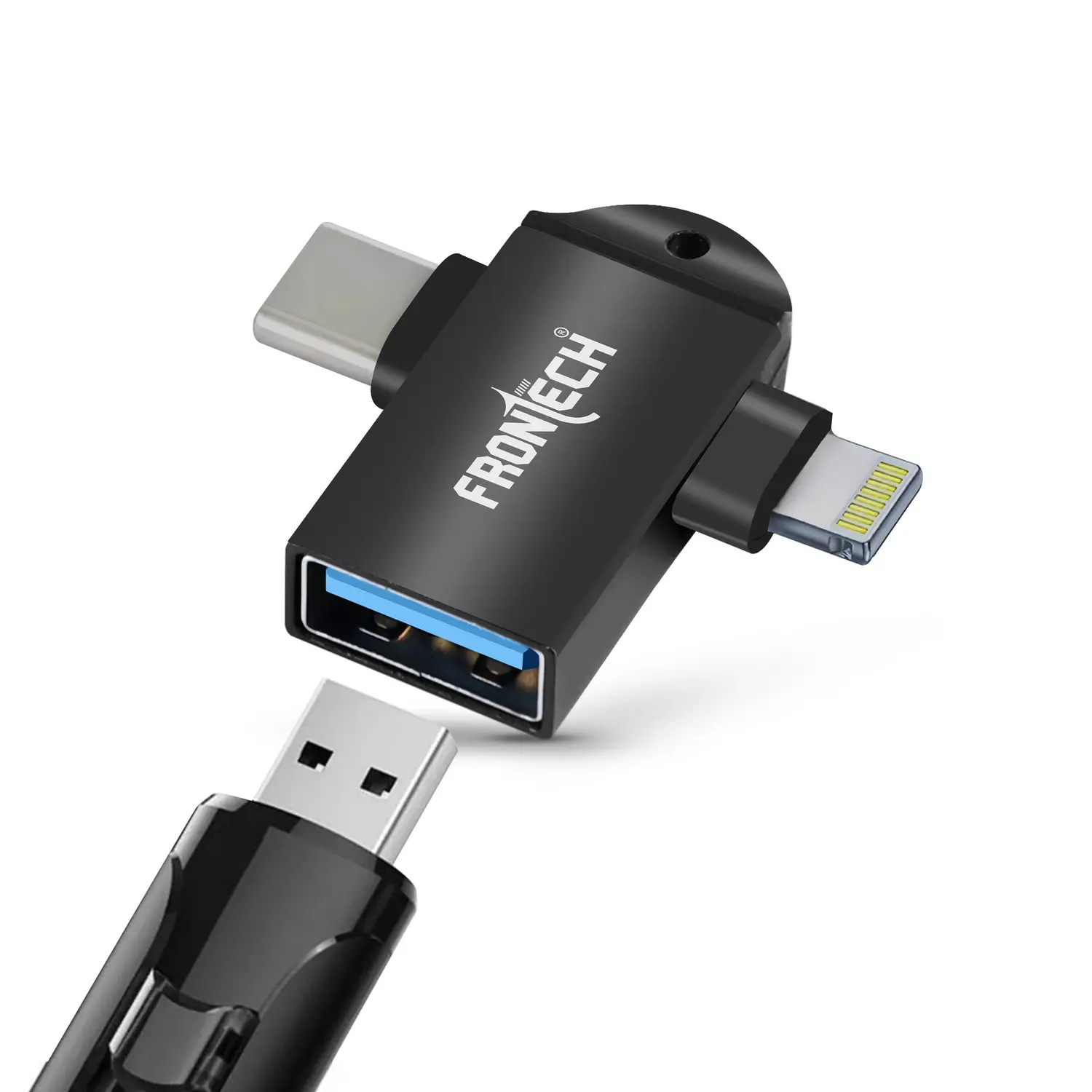 Frontech NC-0046 Dual-Interface OTG Converter (USB to Type-C & 8-Pin) — OTG converter, USB-A