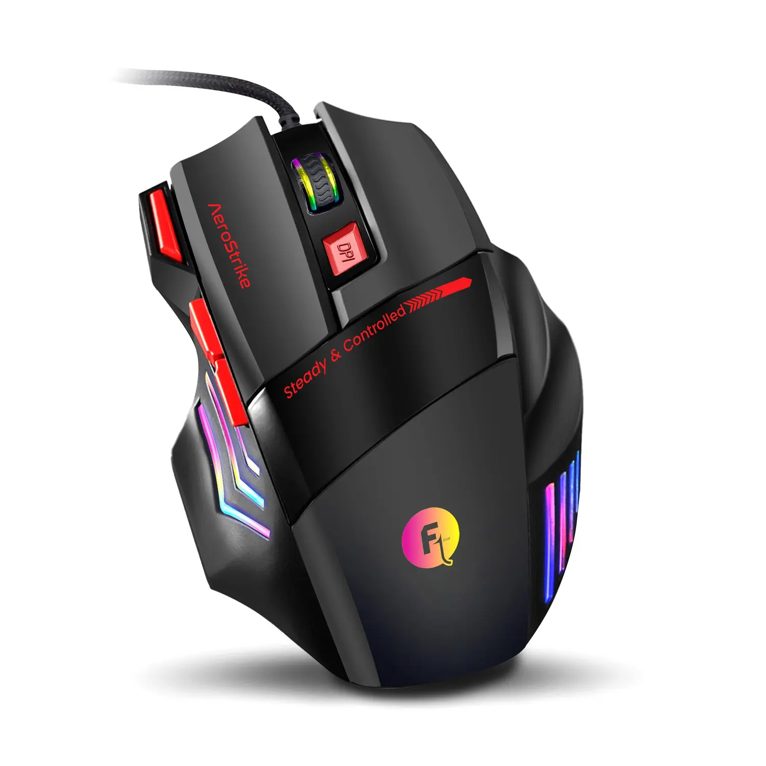 Frontech MS-0083 AeroStrike — Wired Gaming Mouse, 7,200 DPI, RGB
