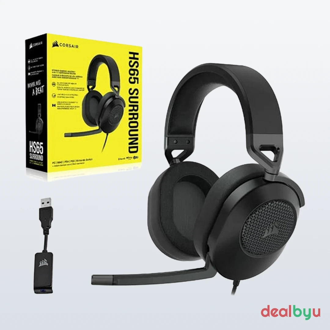 Corsair HS65 Surround — Wired USB Gaming Headset, 7.1 Surround, Detachable boom mic