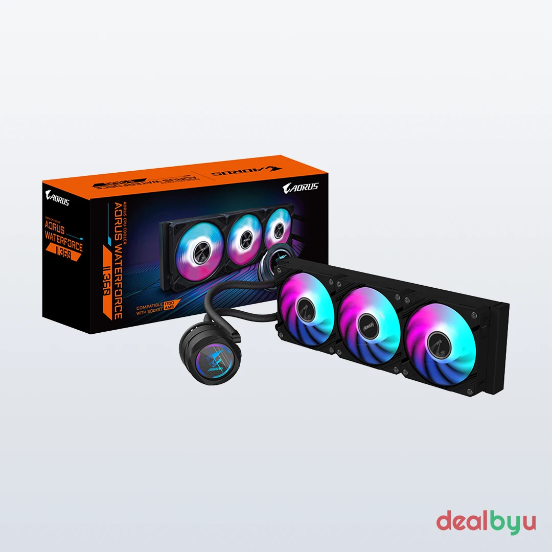 Gigabyte AORUS Waterforce II 360 G2 ARGB (Black, LCD) — 360mm AIO Liquid CPU Cooler with LCD Display