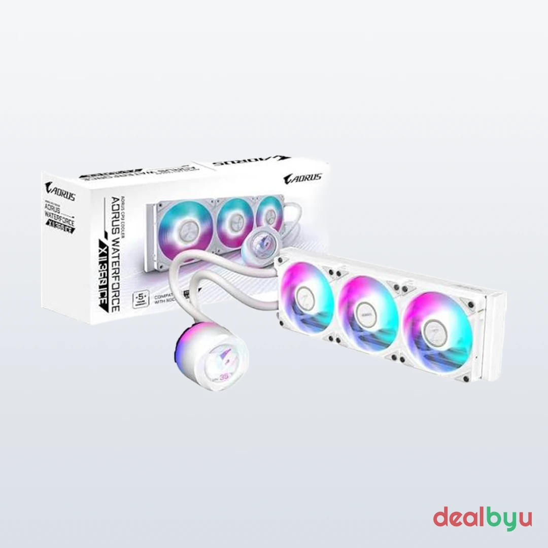 Gigabyte AORUS Waterforce X II 360 ICE ARGB (White, LCD) — 360mm AIO Liquid CPU Cooler with LCD Display