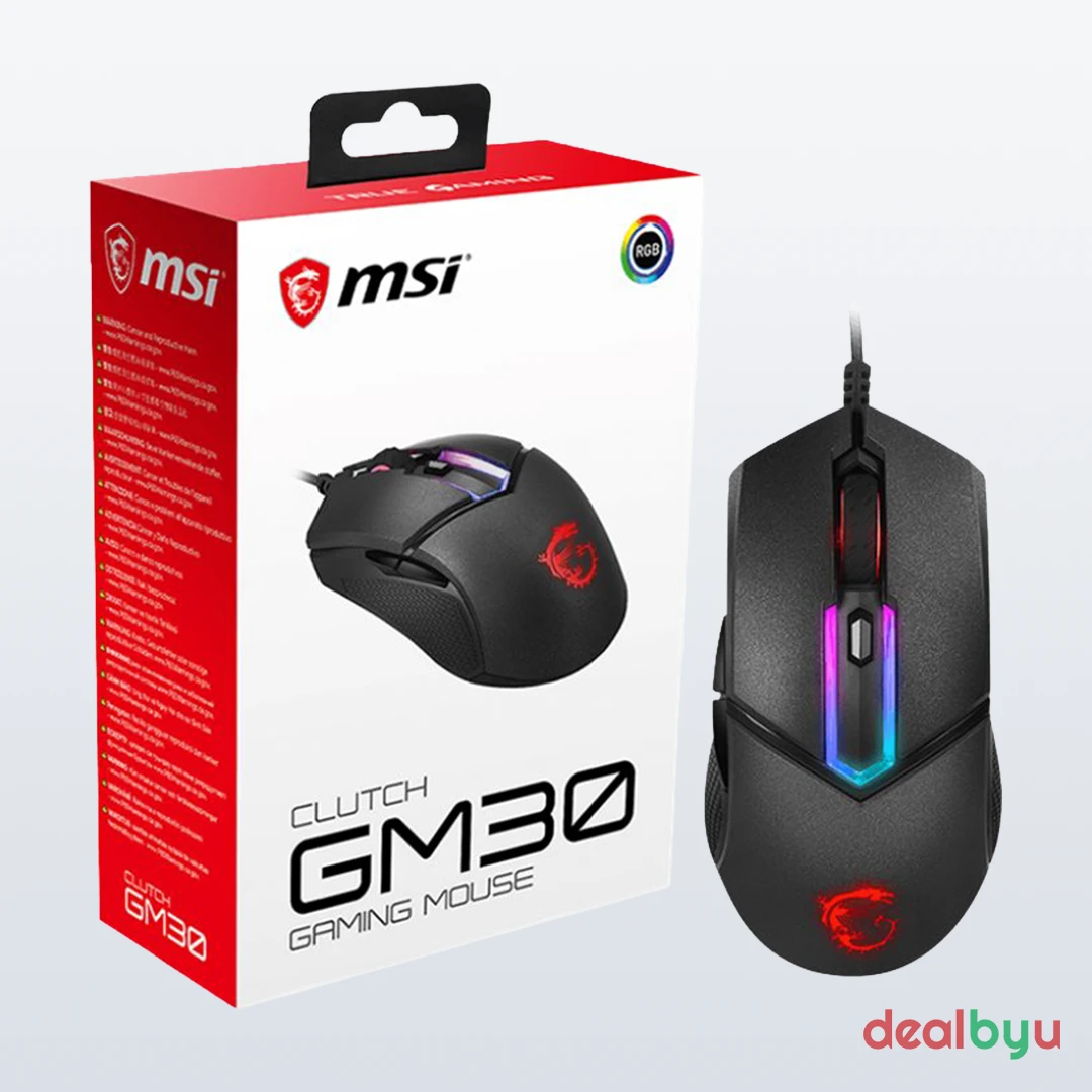 MSI Clutch GM30 — Wired Gaming Mouse, 6,200 DPI, RGB