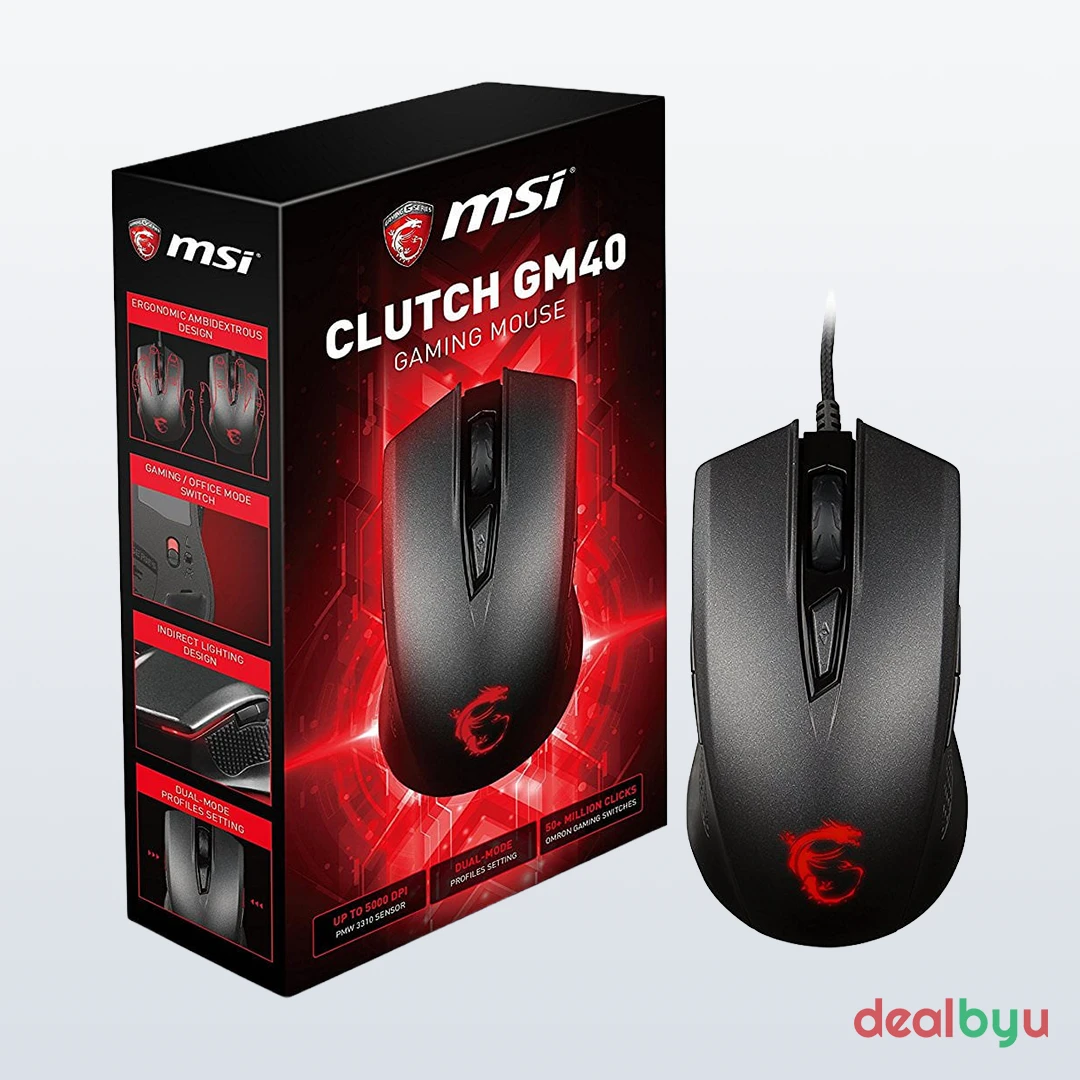 MSI Clutch GM40 — Wired Gaming Mouse, 5,000 DPI, RGB