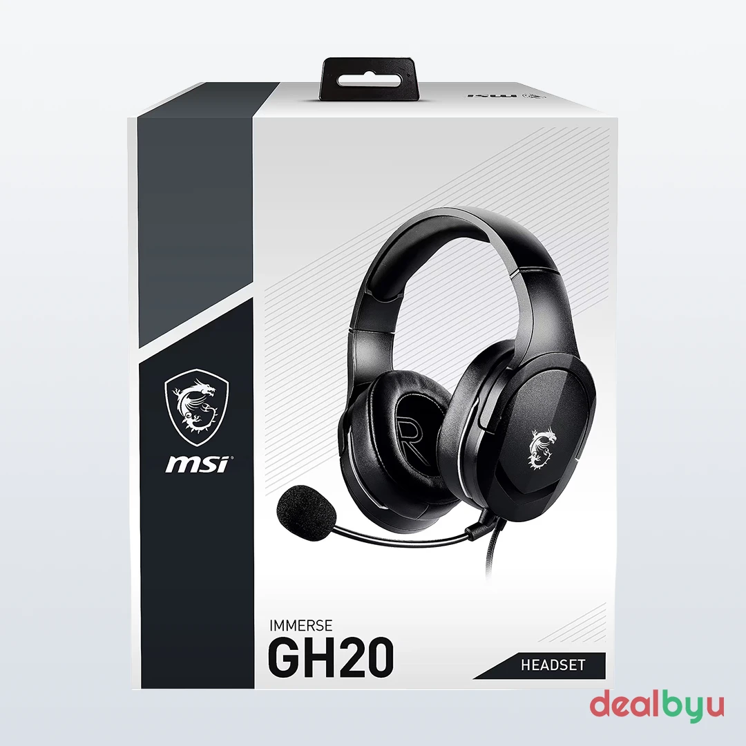 MSI Immerse GH20 — Wired 3.5mm Gaming Headset, Fixed boom mic