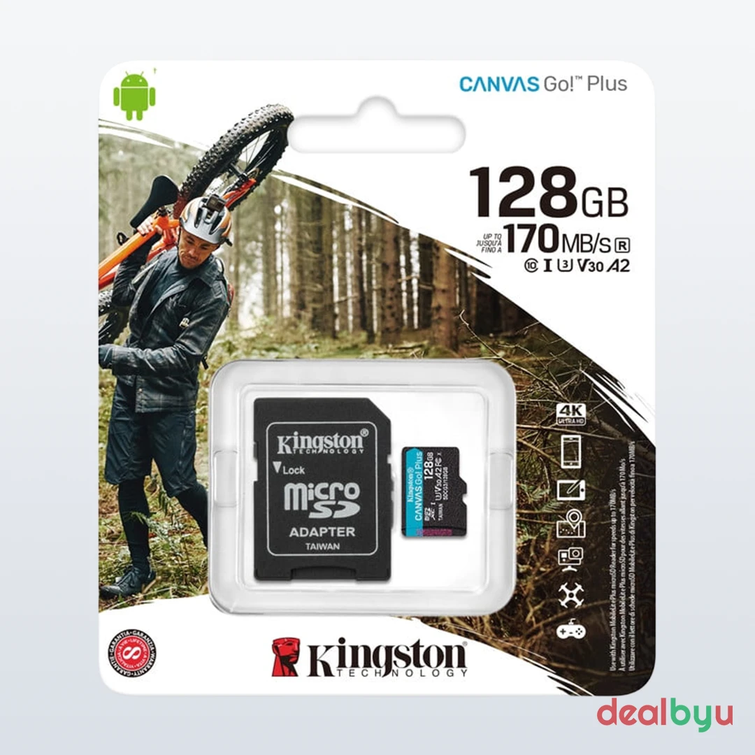 Kingston Canvas Go Plus microSD 128 GB microSDXC Memory Card (C10 U3 V30 A2, 170 MB/s)