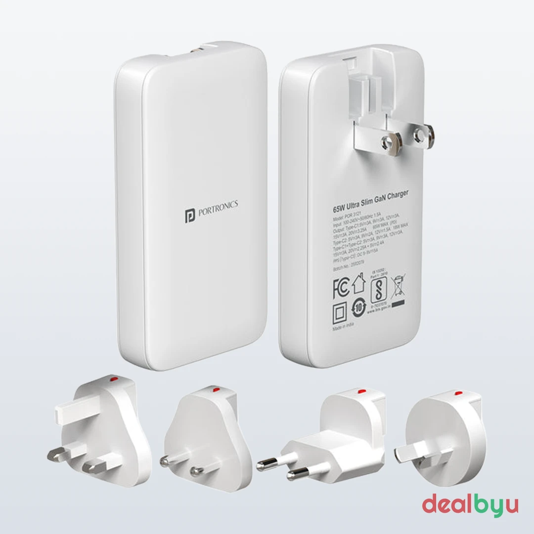 Portronics Adapto 65U (65W GaN Travel Charger, Swappable Plugs)