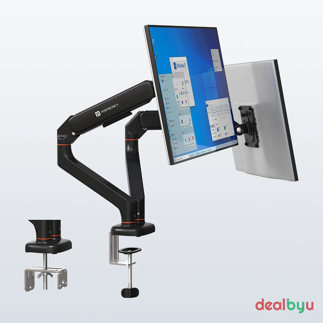 Portronics Aerolift Duo (dual monitor arm) — 75x75 & 100x100 mm, 13–32 inch (each)