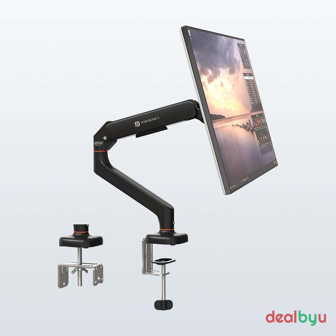 Portronics Aerolift Solo (single monitor arm) — 75x75 & 100x100 mm, 13–32 inch