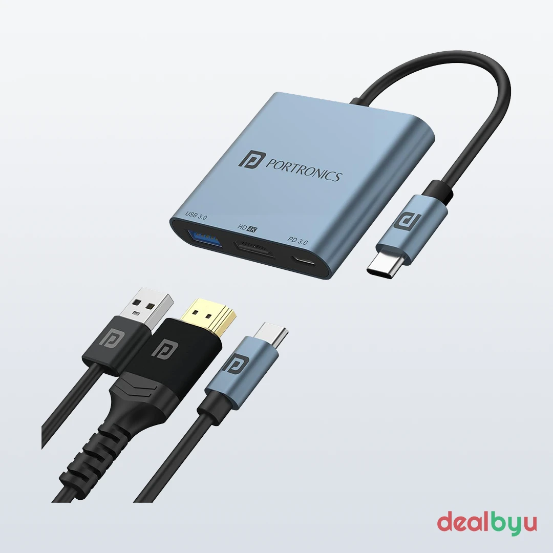 Portronics C-Konnect Plus 3-in-1 USB-C Hub (HDMI/USB/100W PD)