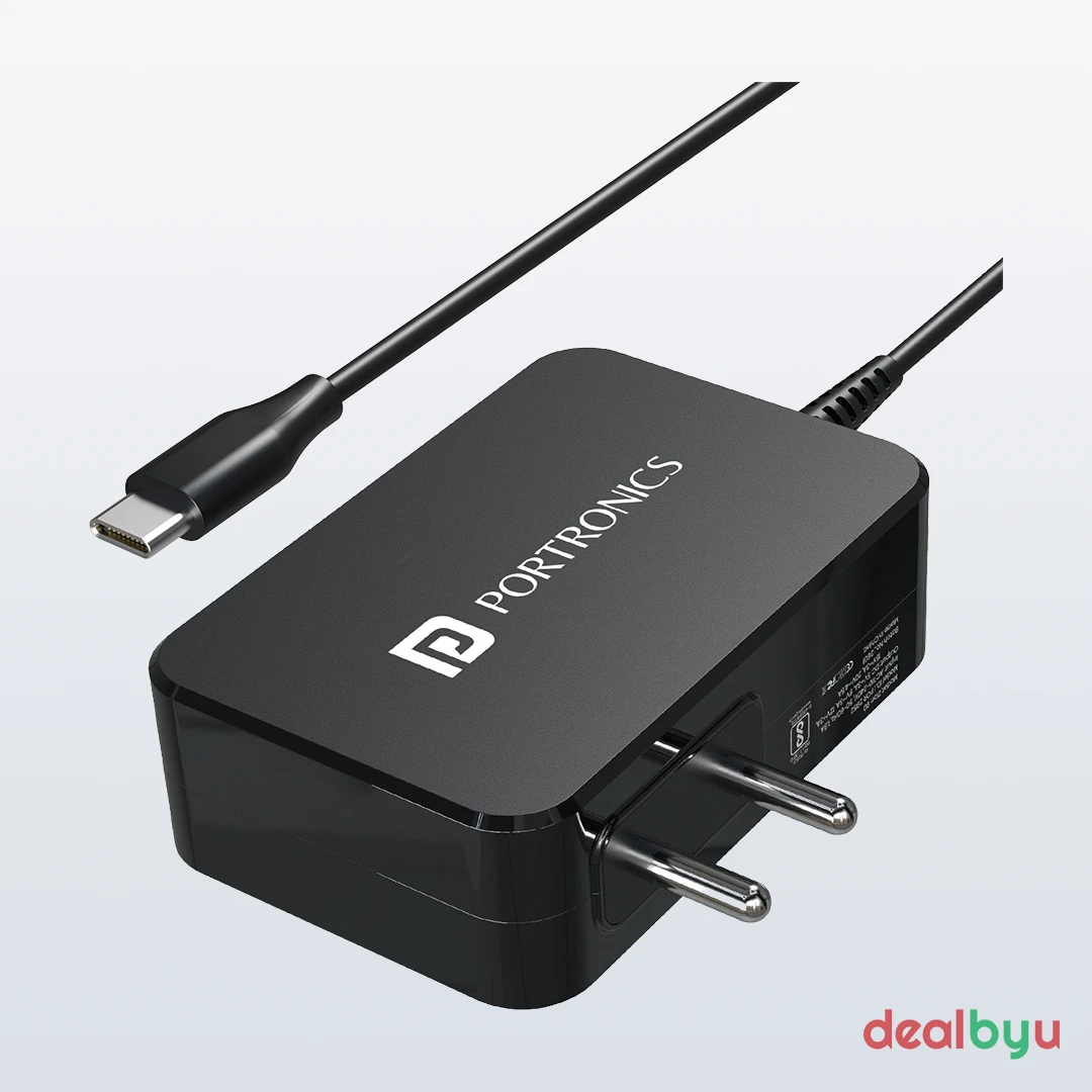 Portronics Zion 90 (90W Adapter with Built-in Type-C Cable)