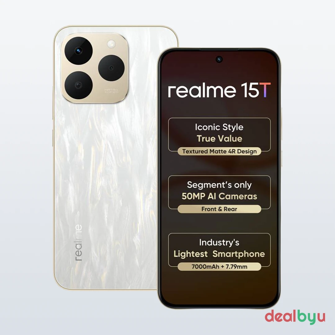 Realme 15T 5G — Dimensity 6400 Max, 12 GB / 256 GB, 6.57" AMOLED 120 Hz, 7000 mAh