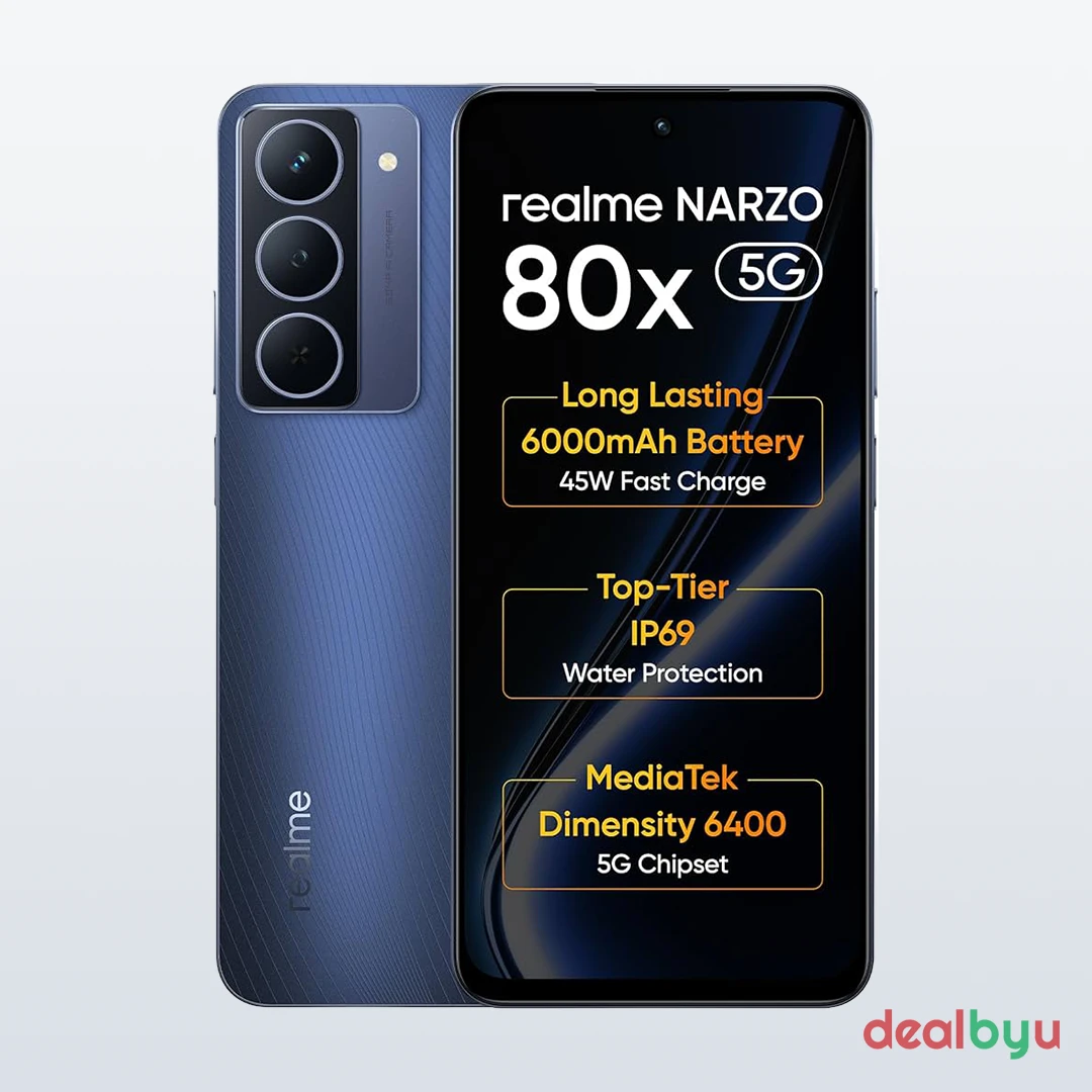 Realme Narzo 80x 5G — Dimensity 6400, 8 GB / 128 GB, 6.72" LCD 120 Hz, 6000 mAh