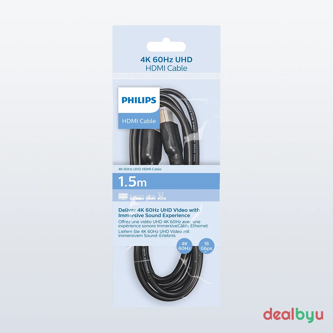 Philips SWV5510 HDMI 2.0 Cable (4K, 18Gbps, 1.5 m) — HDMI 2.0, 4K Ultra HD