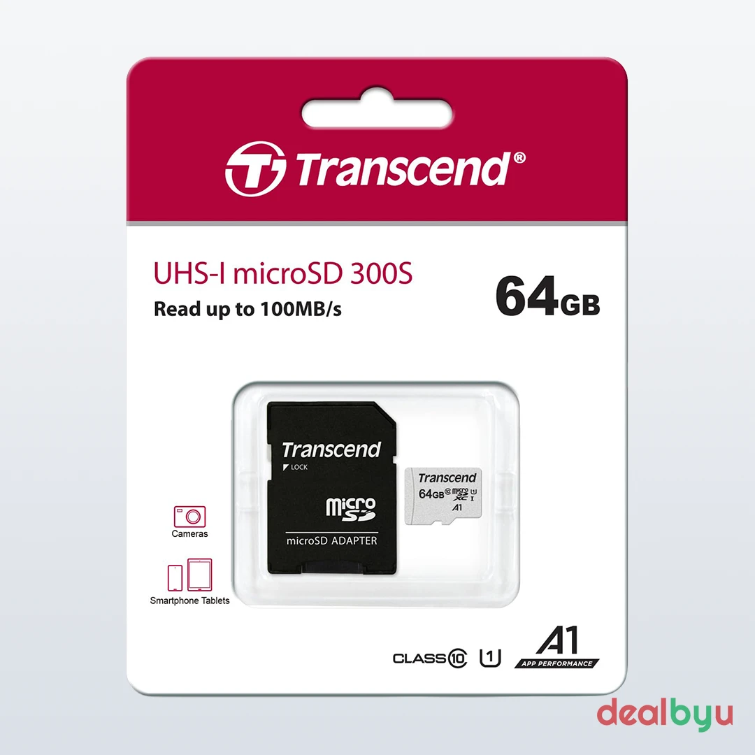 Transcend 300S microSD 64 GB microSDXC Memory Card (C10 U3 V30 A1, 100 MB/s)