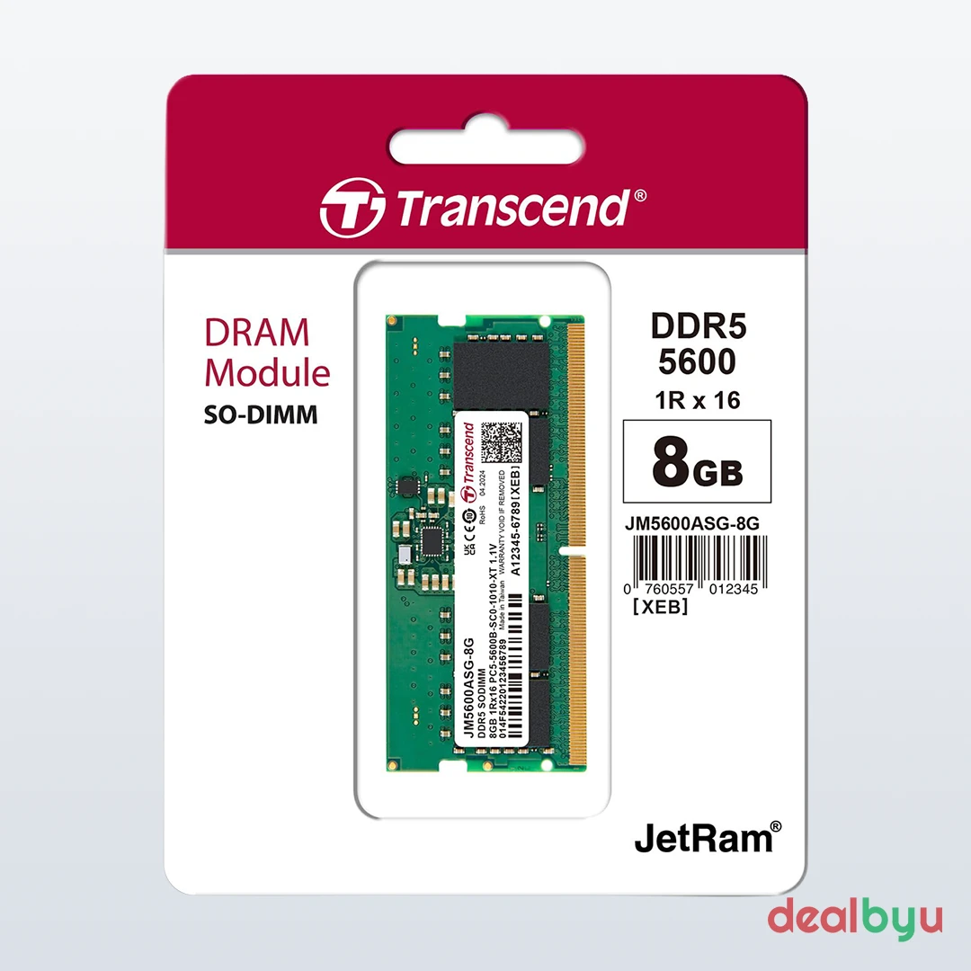 Transcend JetRam DDR5 8 GB (1 × 8 GB) 5600 MT/s CL46 Green Laptop Memory Module (SO-DIMM)