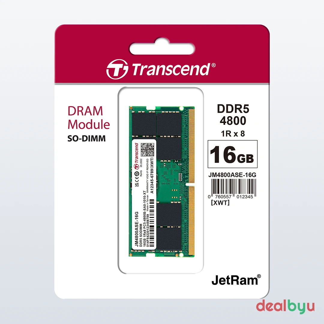 Transcend JetRam DDR5 16 GB (1 × 16 GB) 4800 MT/s CL40 Green Laptop Memory Module (SO-DIMM)