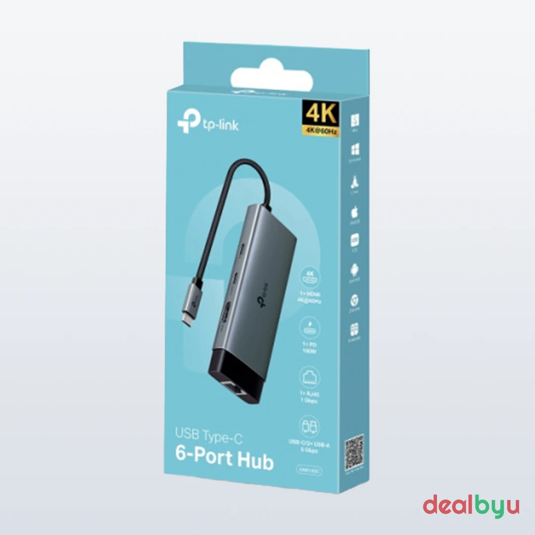 TP-Link UH6120C USB-C 6-in-1 Multiport Hub — 1x HDMI 4K@60Hz, 1x RJ45 Gigabit (1 Gbps)