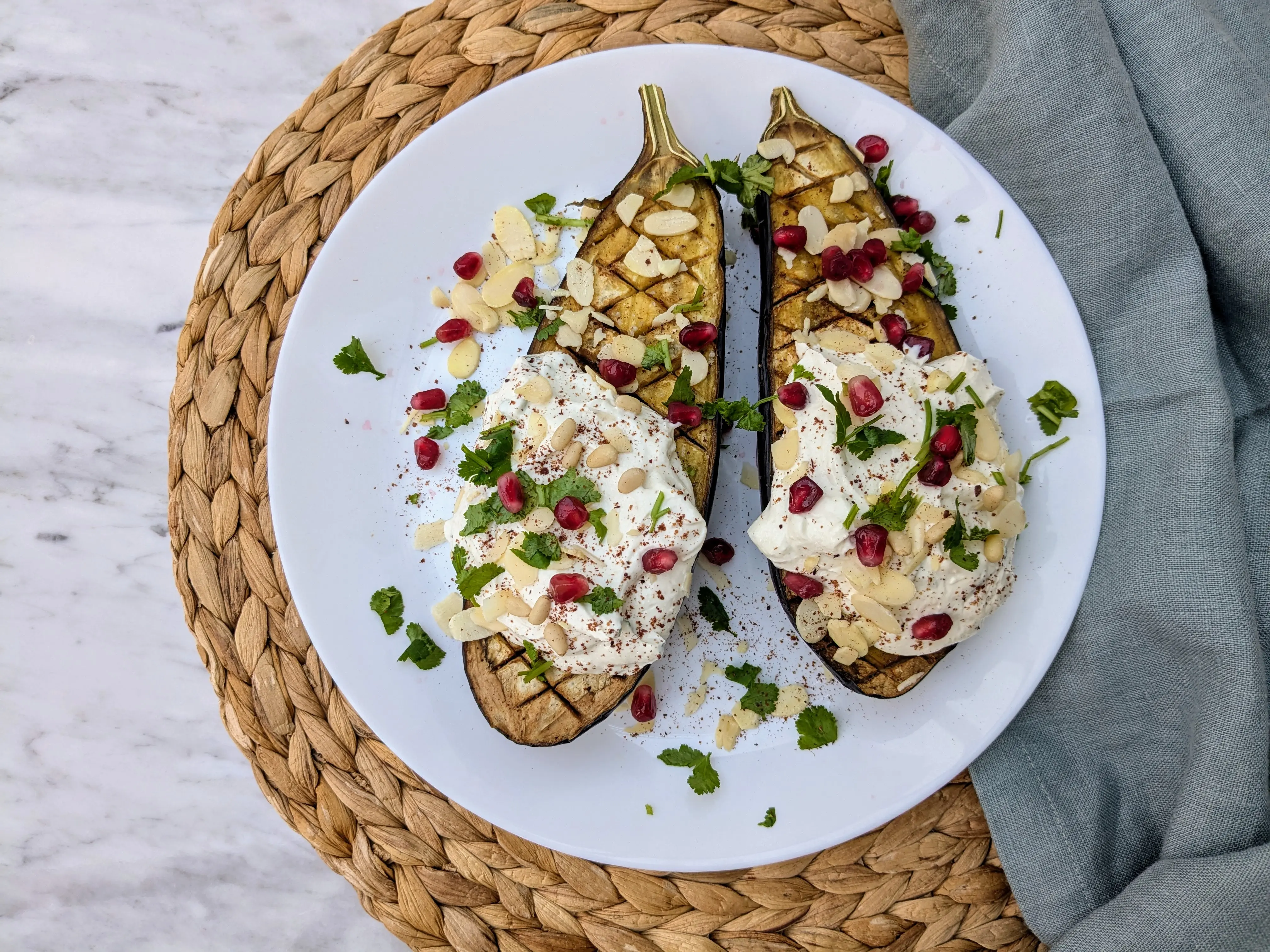Middle Eastern style aubergine with tahini yoghurt