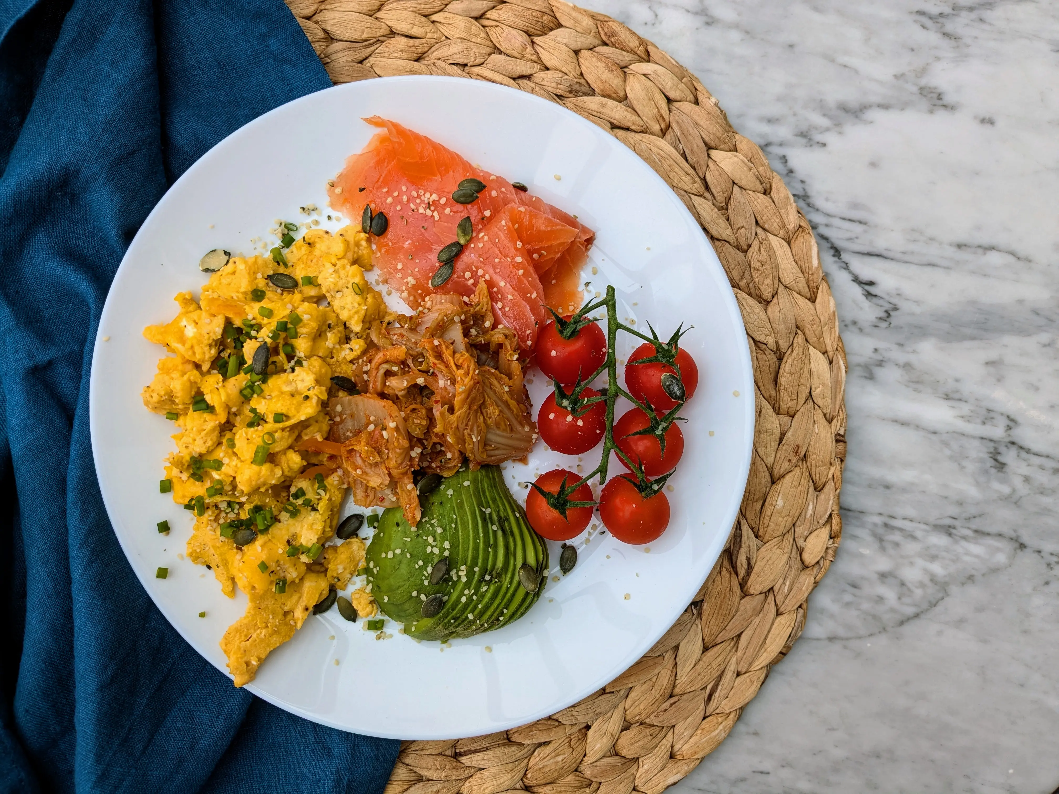 Egg, avocado and salmon power breakfast
