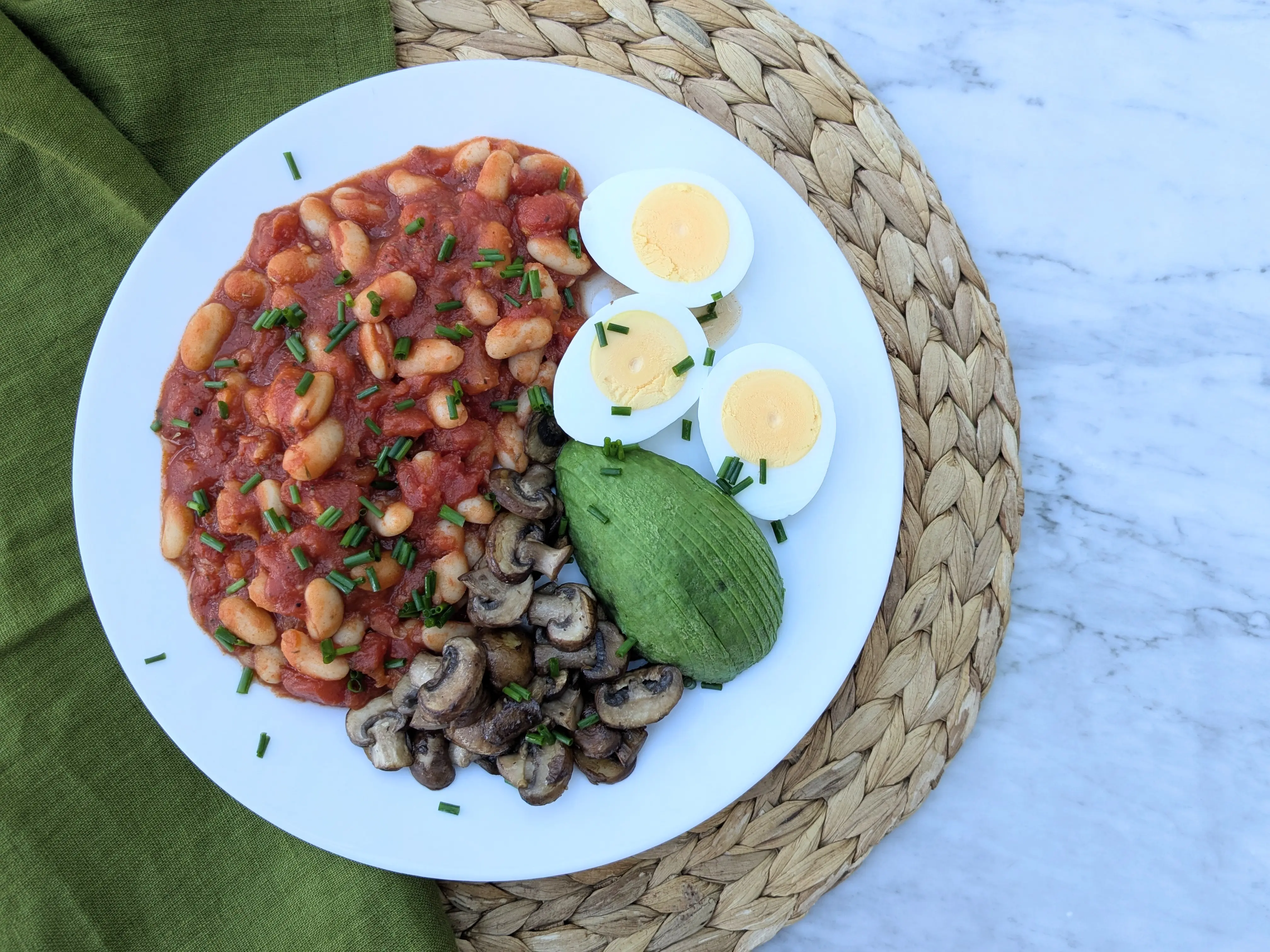 Hearty bean and mushroom egg breakfast