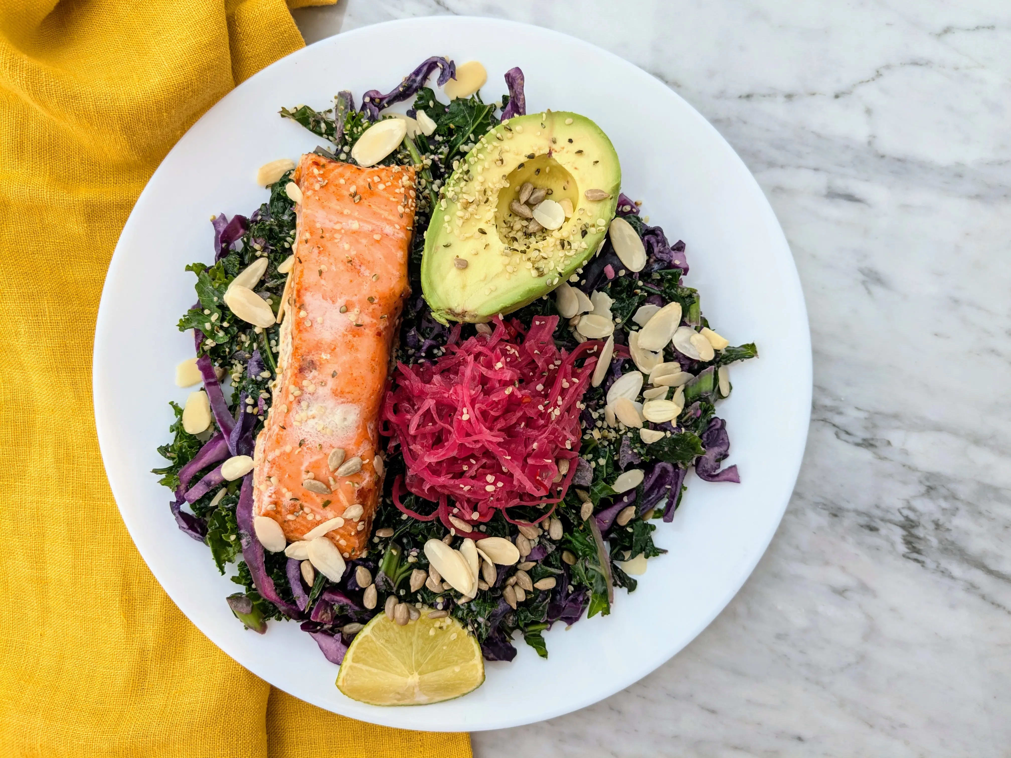 Photo of Kale salad with salmon and red cabbage