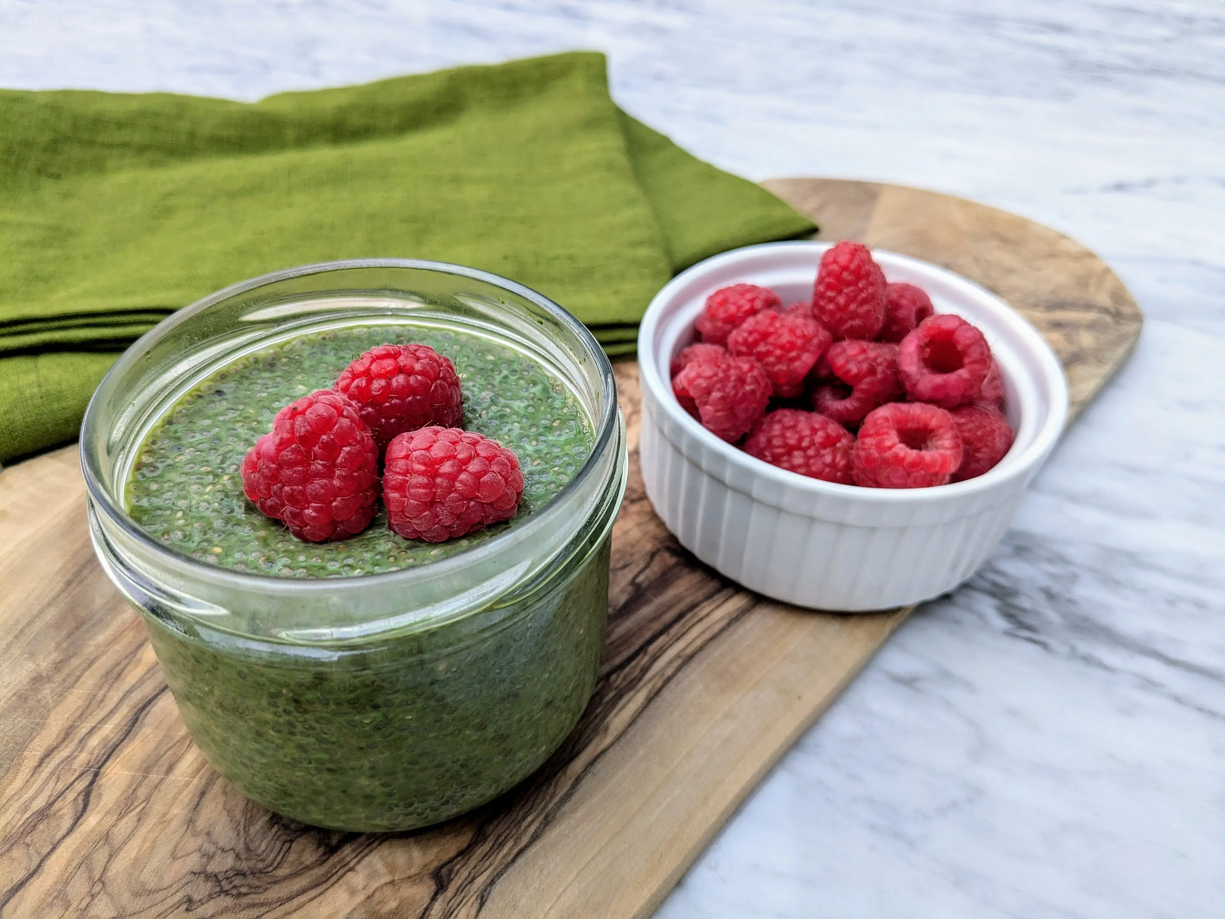 Vegan overnight matcha raspberry chia pudding