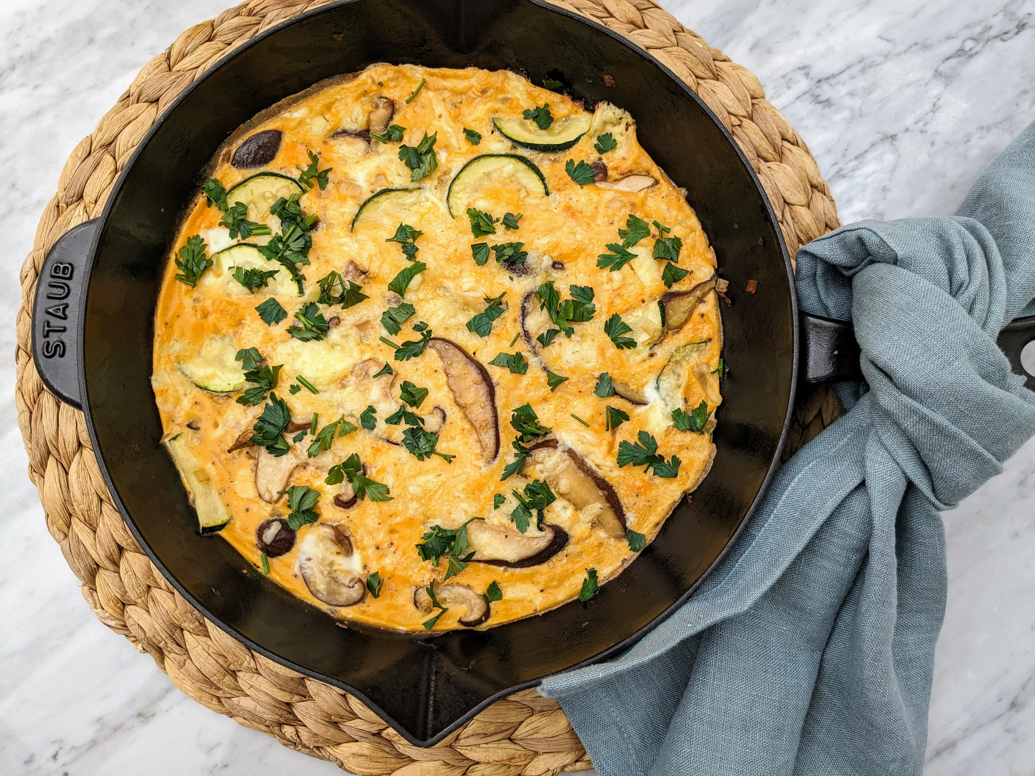 Mushroom and courgette skillet frittata