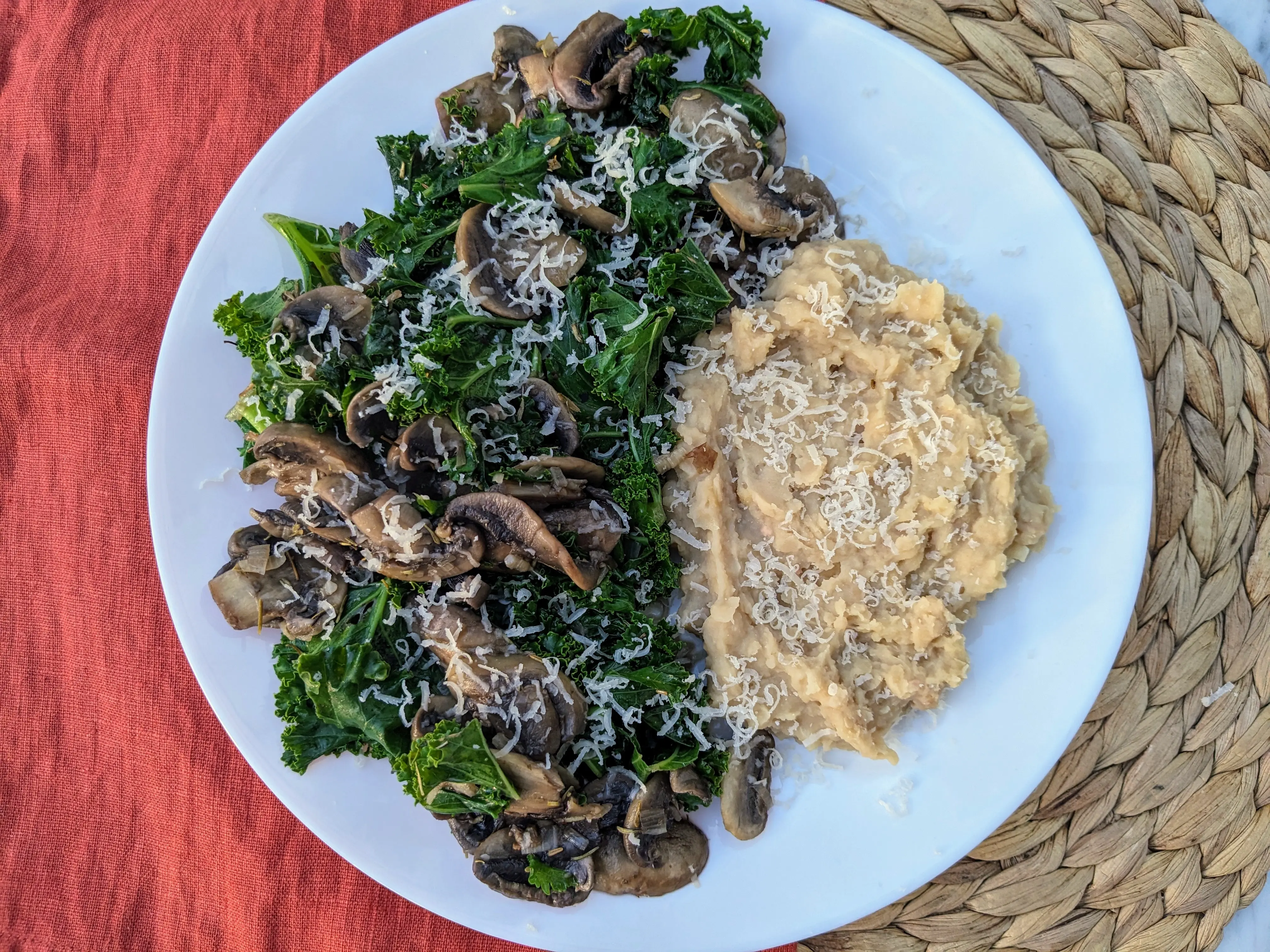 Mushroom and kale stew with butter beans mash