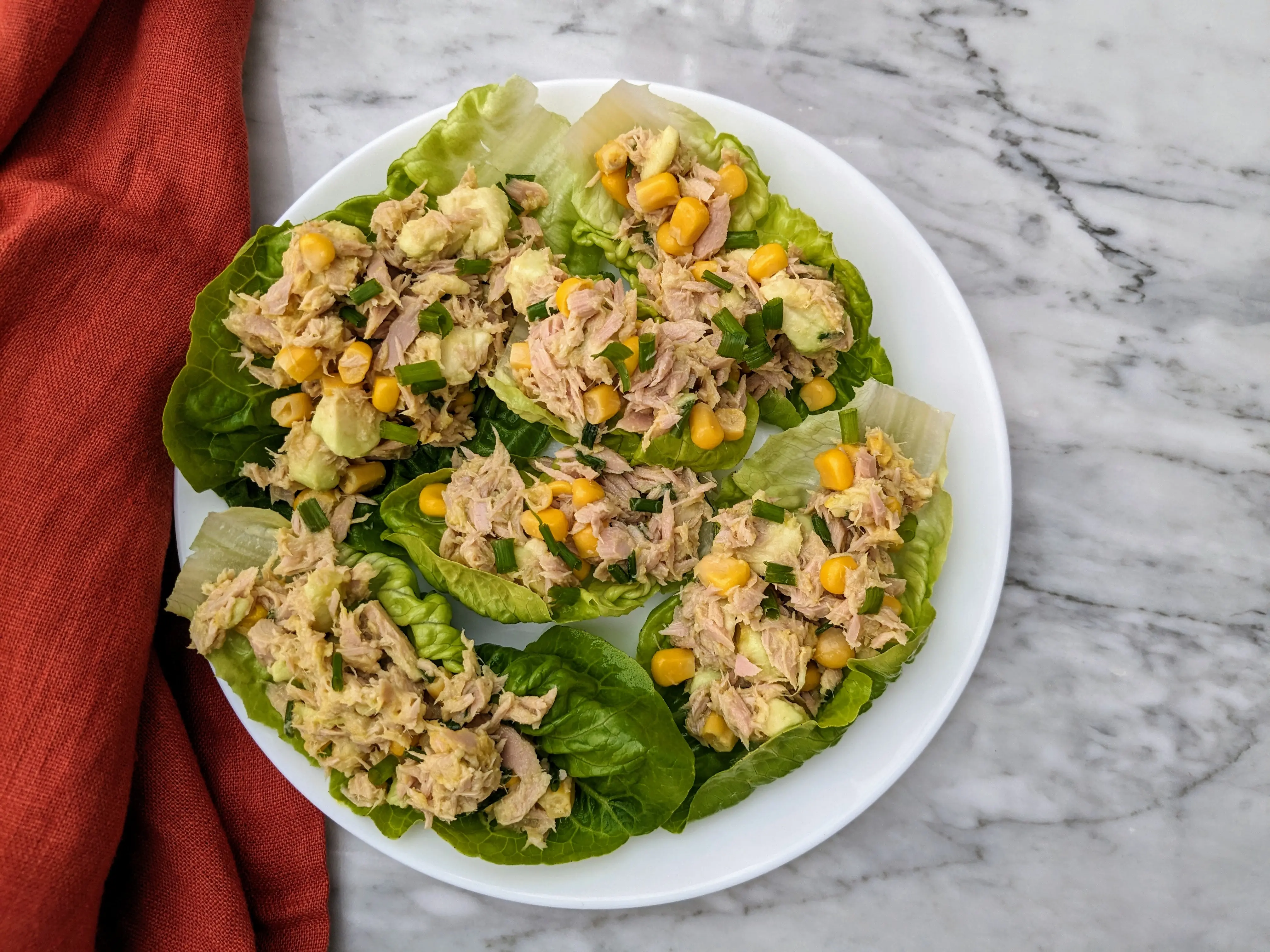 Tuna and corn lettuce boats