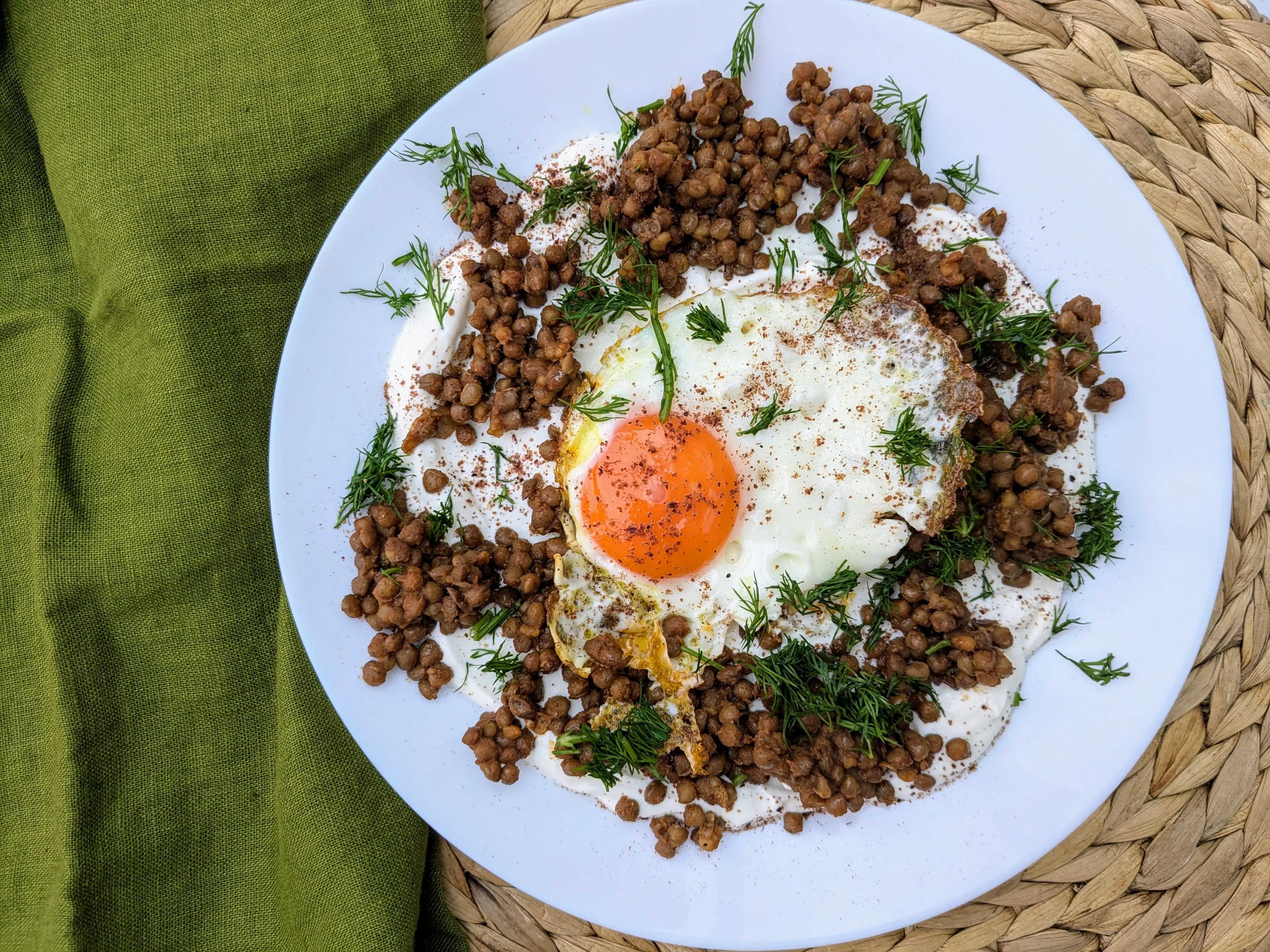 Turkish style eggs with lentils