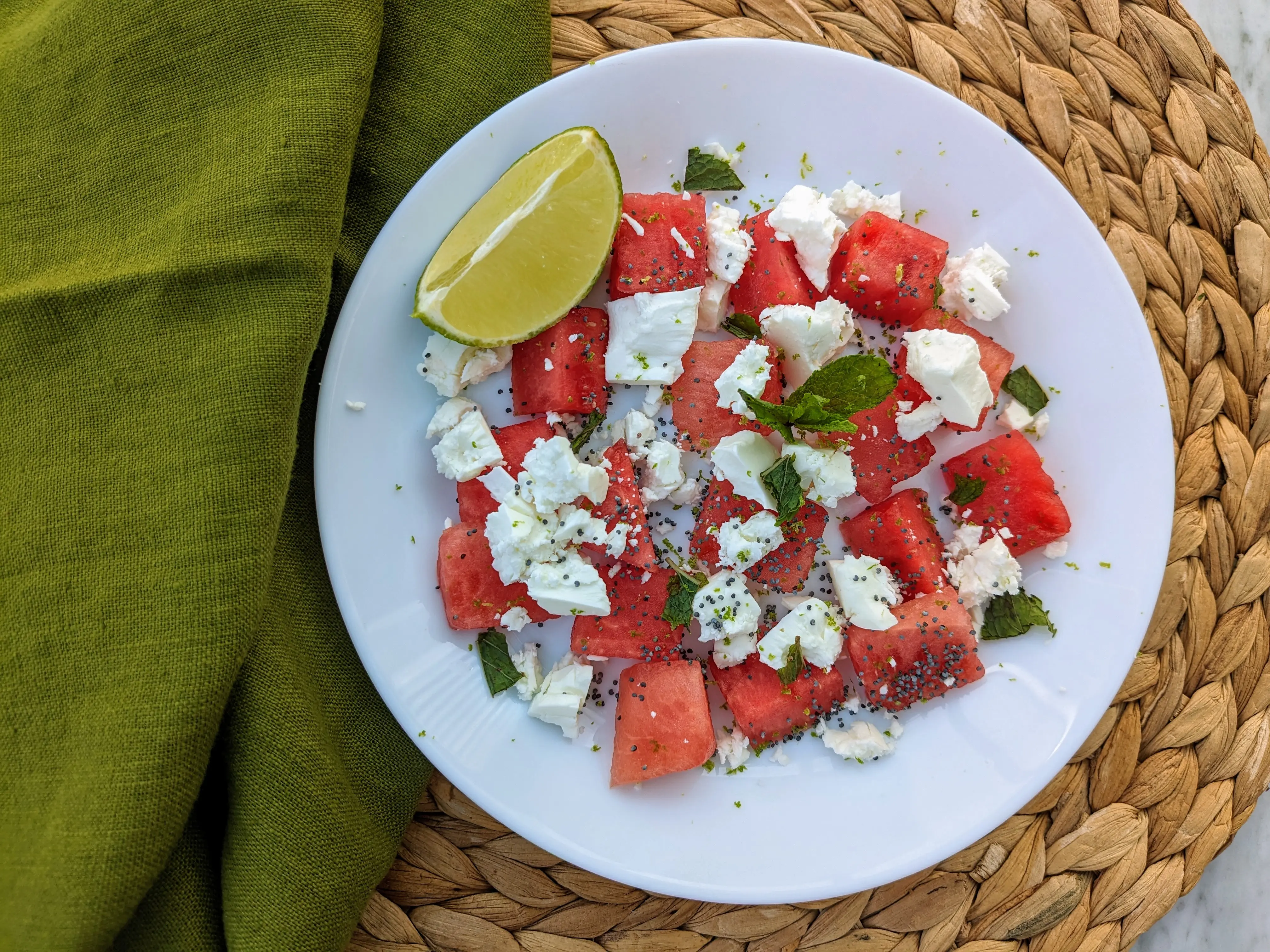 Watermelon with feta and poppy seeds
