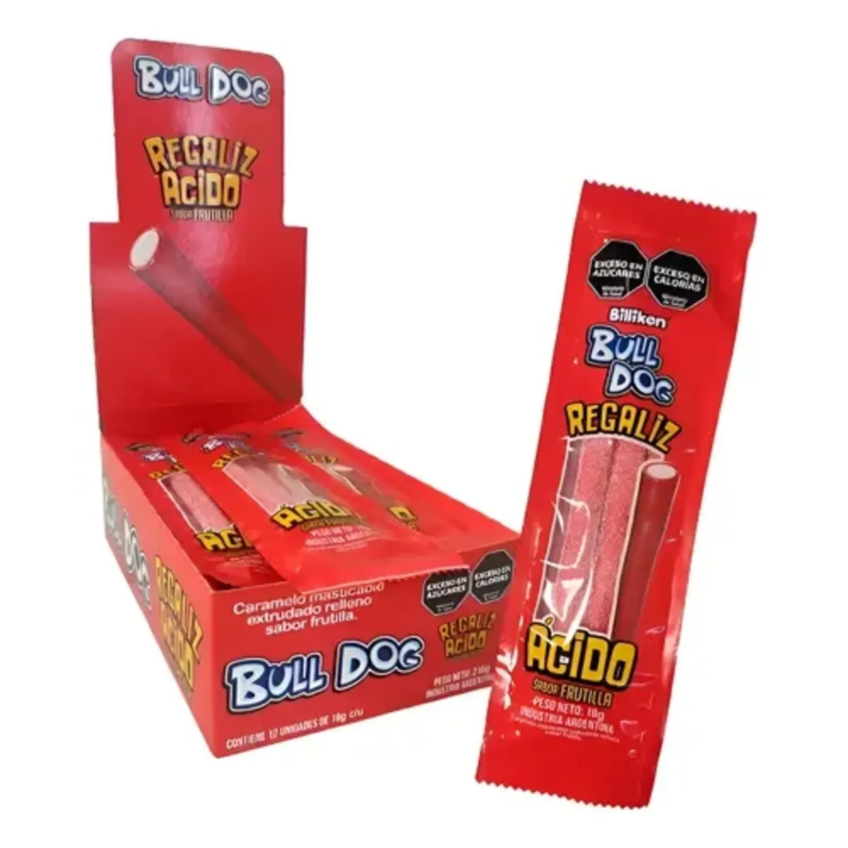 Caramelo Bull Dog Regaliz Frutilla Display x12 Un