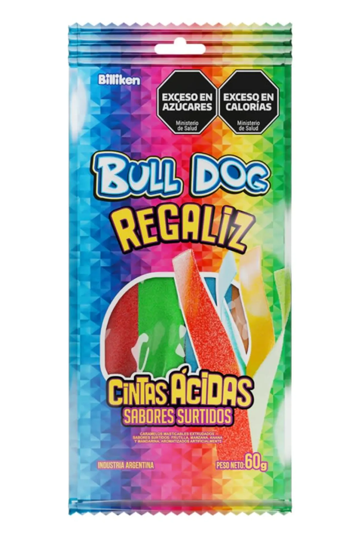 Caramelo Bull Dog Regaliz Cintas Acidas Tutti 60g x Un