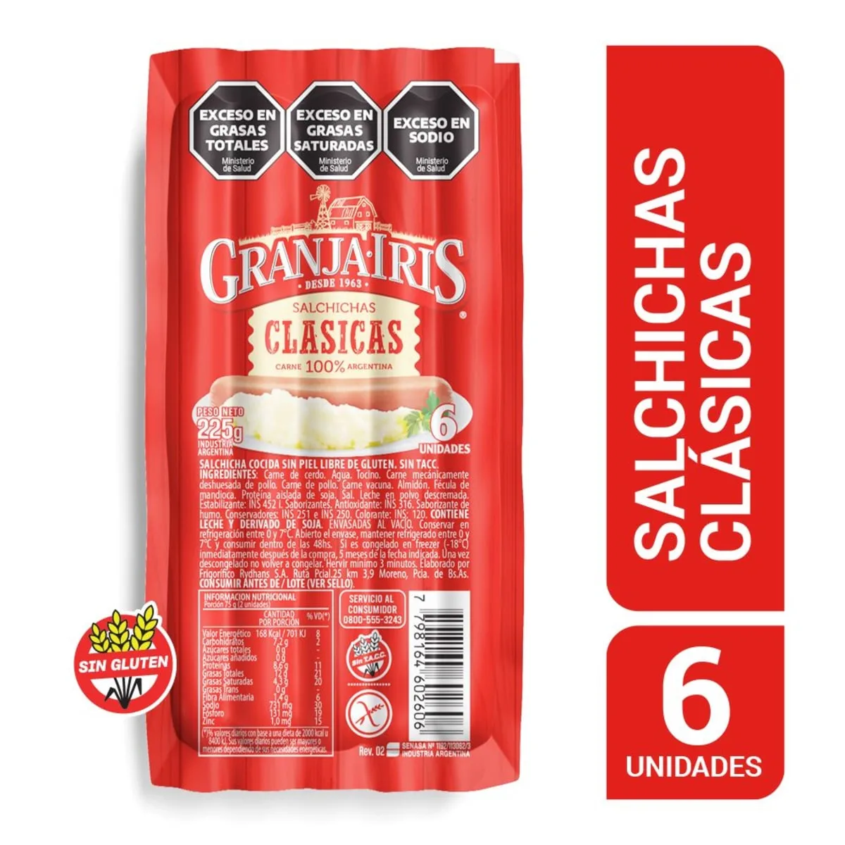 Salchichas Granja Iris x6 Un 225g