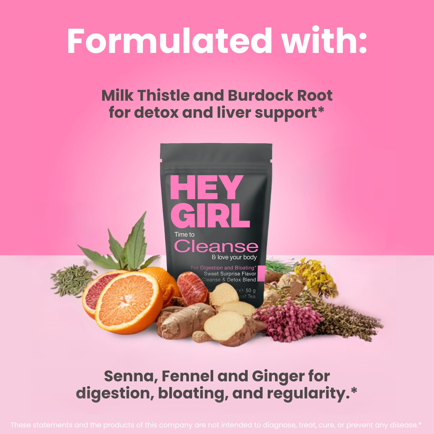 Hey Girl Cleanse formulated with Milk Thistle, Burdock Root, Senna, Fennel and Ginger