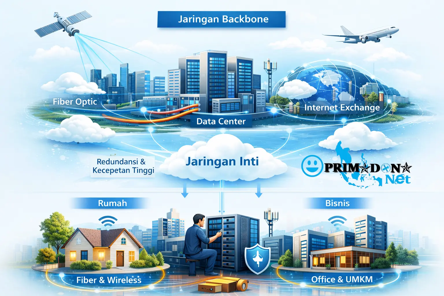 ISP korporasi terbaik di jaringan PRIMADONA Net dengan internet dedicated