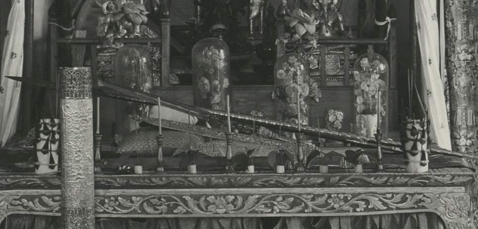 The gold scabbard of the Cambodian Royal Spear featuring Vishnu on Garuda.