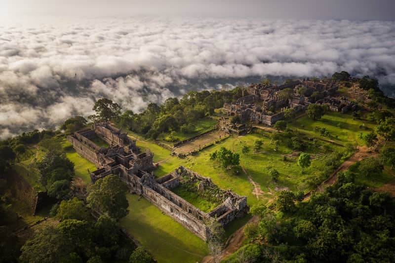 The majestic Preah Vihear Temple perched on the edge of a 525-meter cliff overlooking the Cambodian plains.