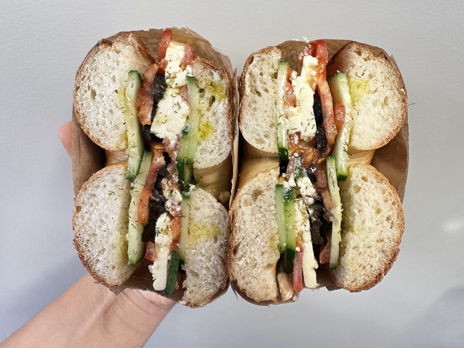 Greek Salad Bagel Sandwich
