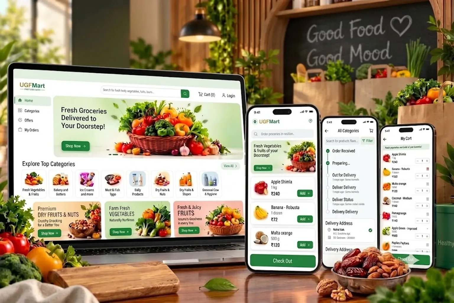 Grocery website and app preview