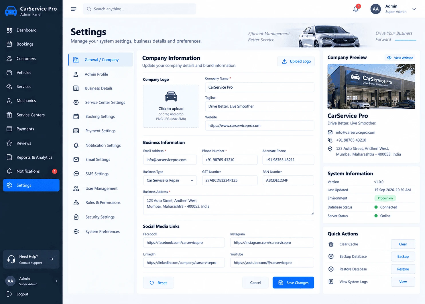 System Settings & Payment Gateway Controls