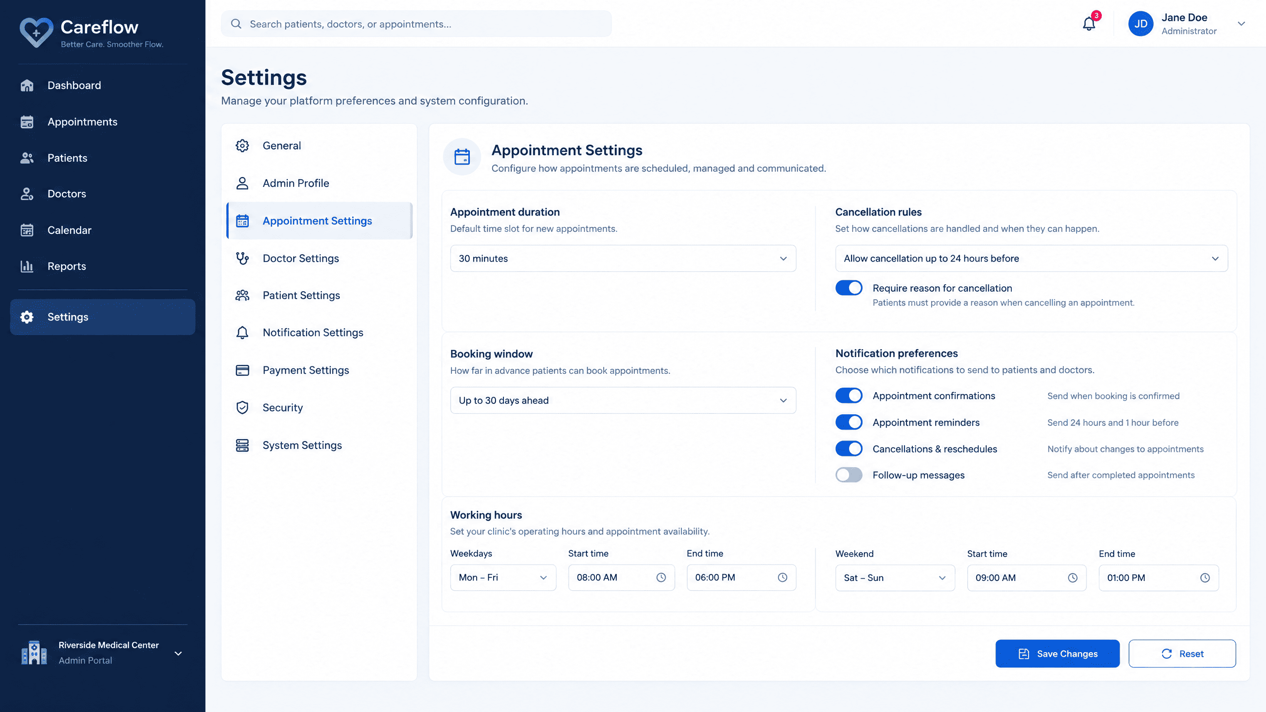 Hospital System Settings & Security