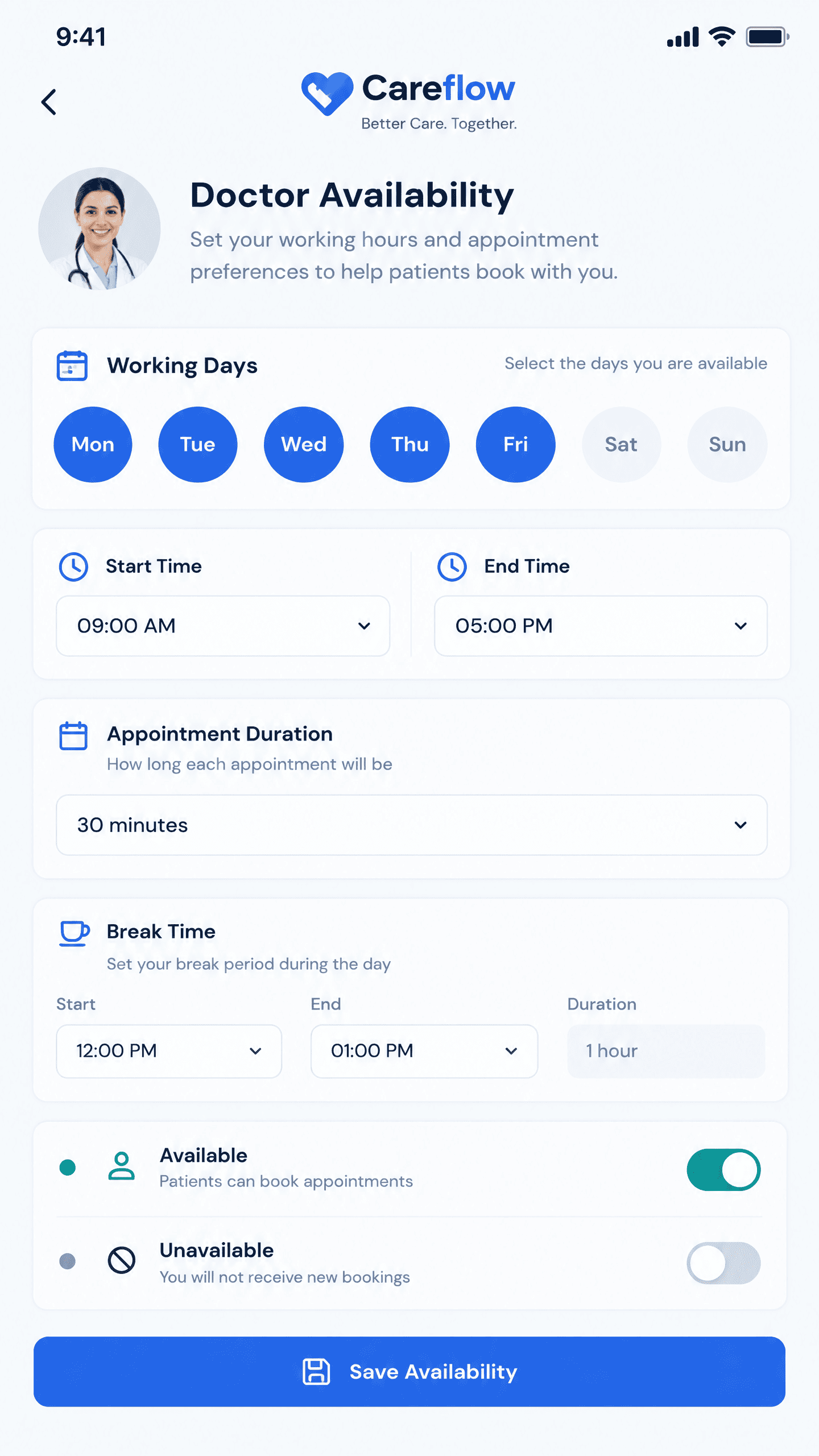 Doctor Availability & On-Duty Toggle