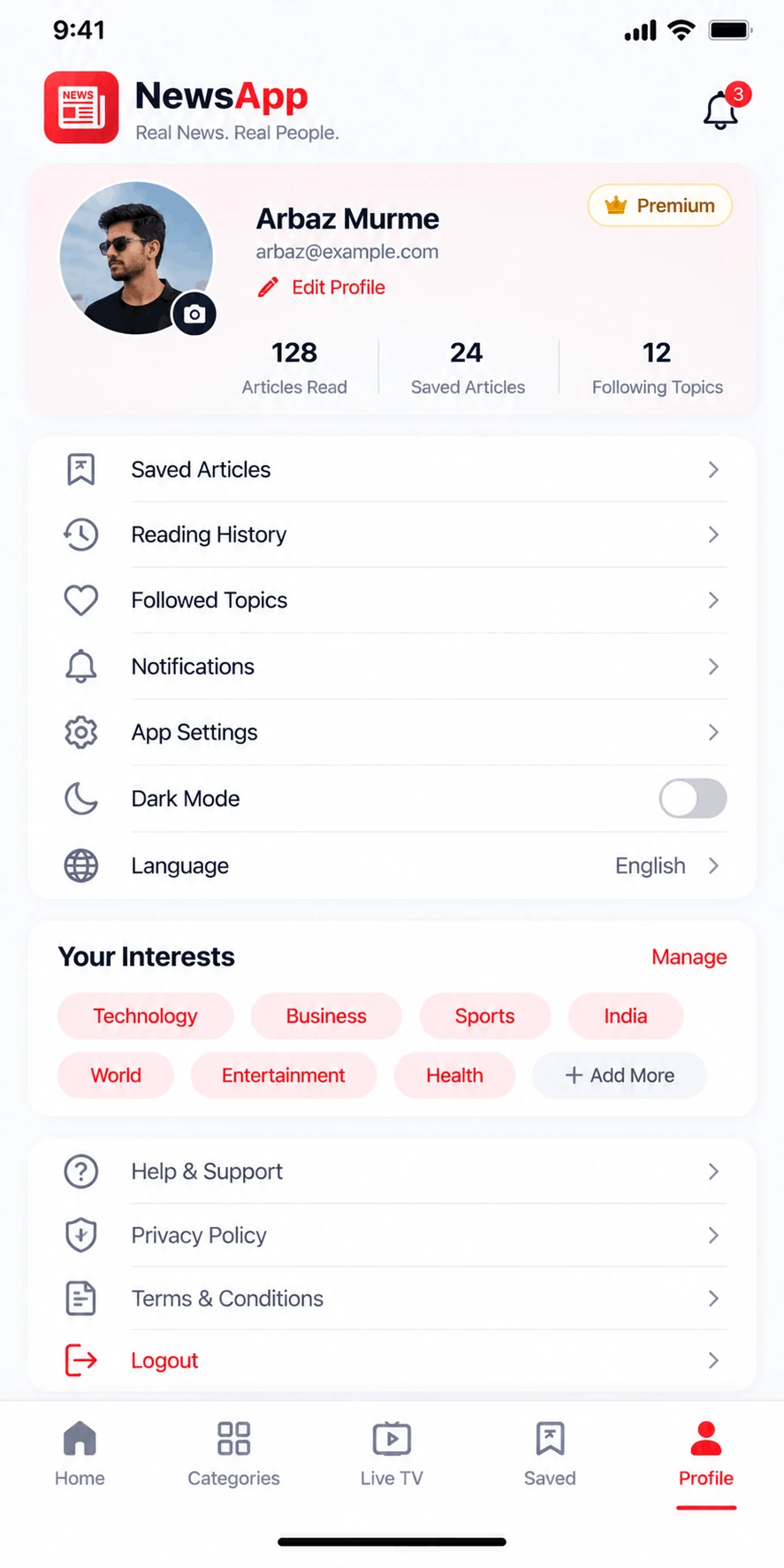 User Profile, Saved & Bookmarks