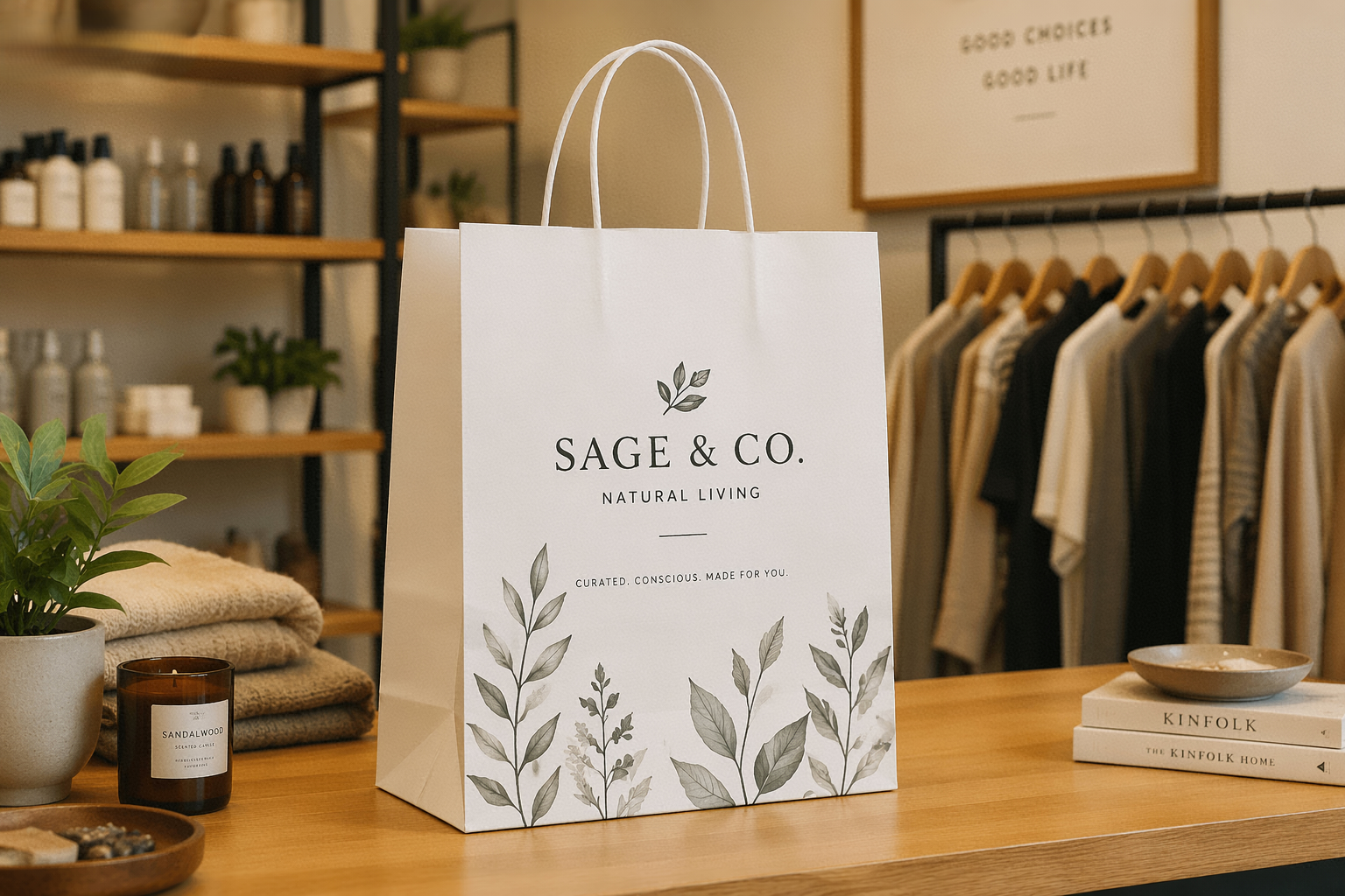 Standard White Kraft Shopping Bags