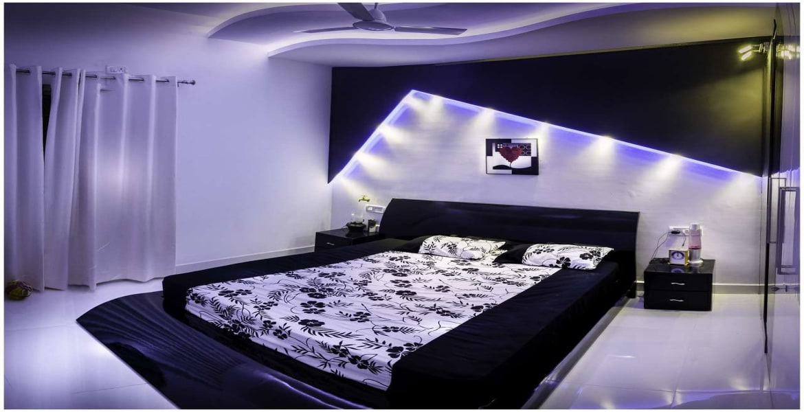 bedroom interior with LED lighting