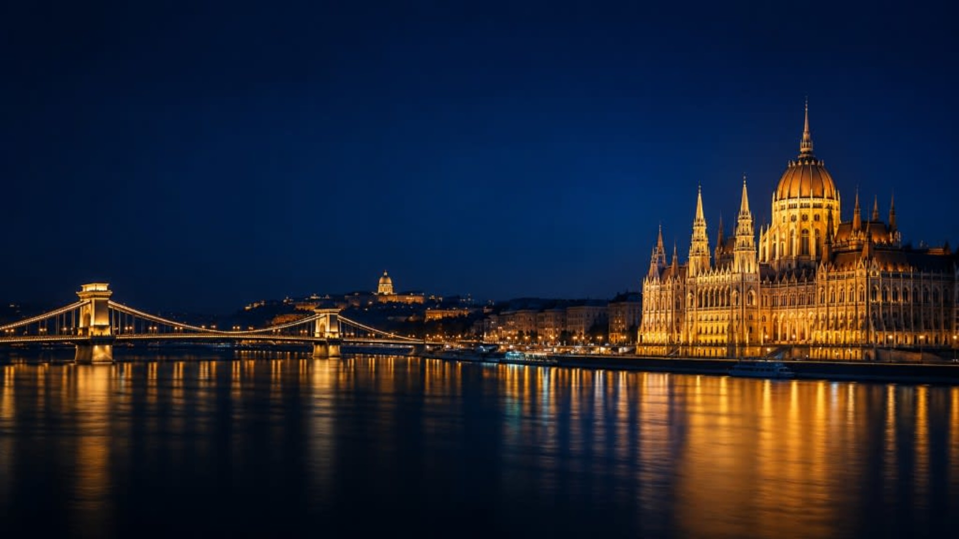 Budapest de nuit, pont des Chaînes et Parlement