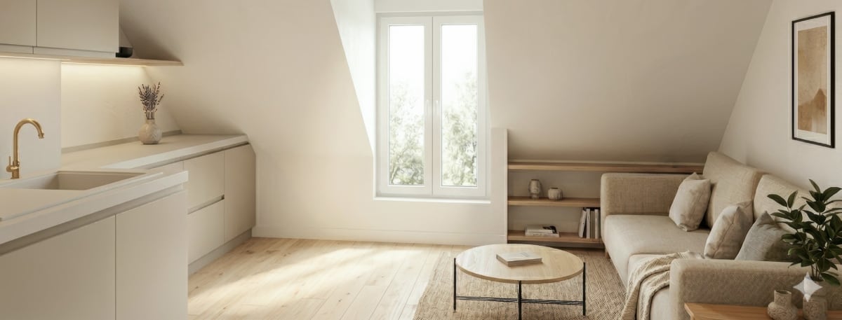 Studio en combles, volumes sous toiture