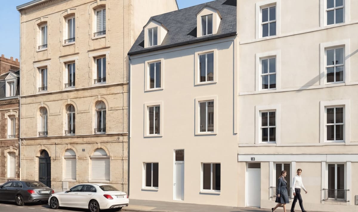 Façade sur rue, Les Jardins de Jean-Jacques Rousseau, Le Havre